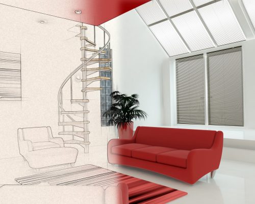 3D interior with half in sketch phase